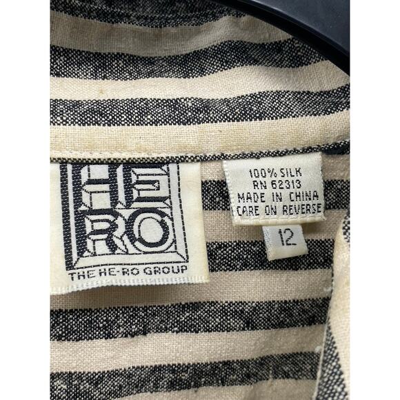 THE HE-RO GROUP Women's Vintage Black-Off White Striped Shirt Dress SZ 12 - Picture 9 of 12